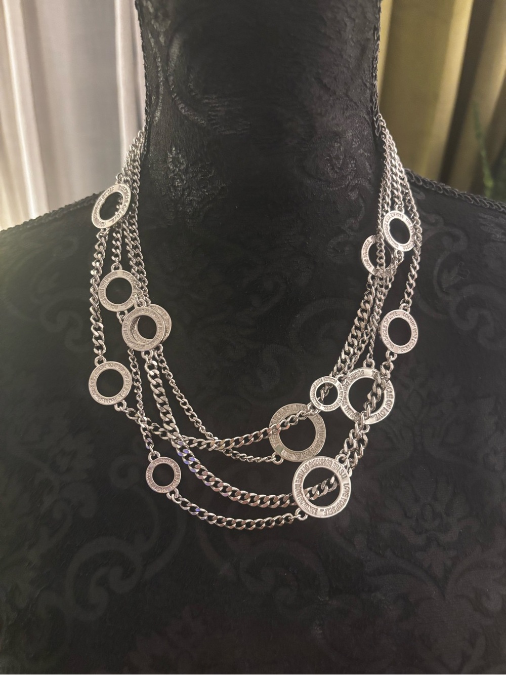 Layered Silver Circle-Link Necklace for Women